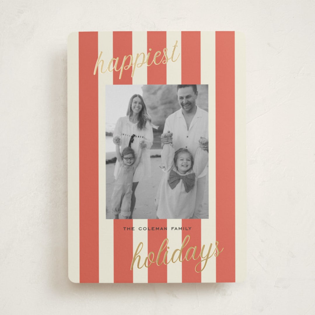 "Happiest Holidays" - Holiday Cards in Berry by Louise Kay - Front