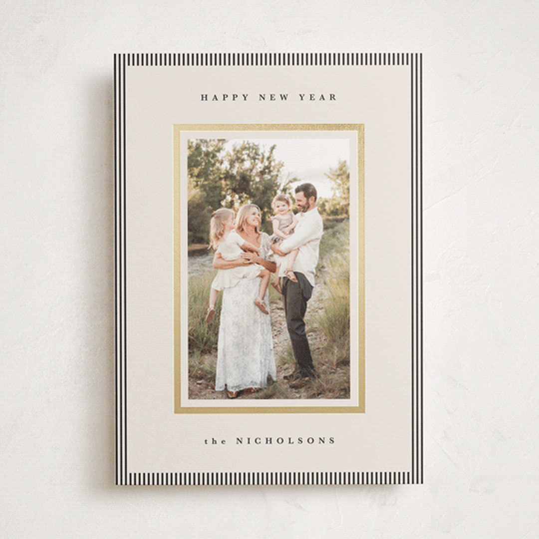 "Striped Border" - Holiday Cards in Linen by Kelly Schmidt - Front