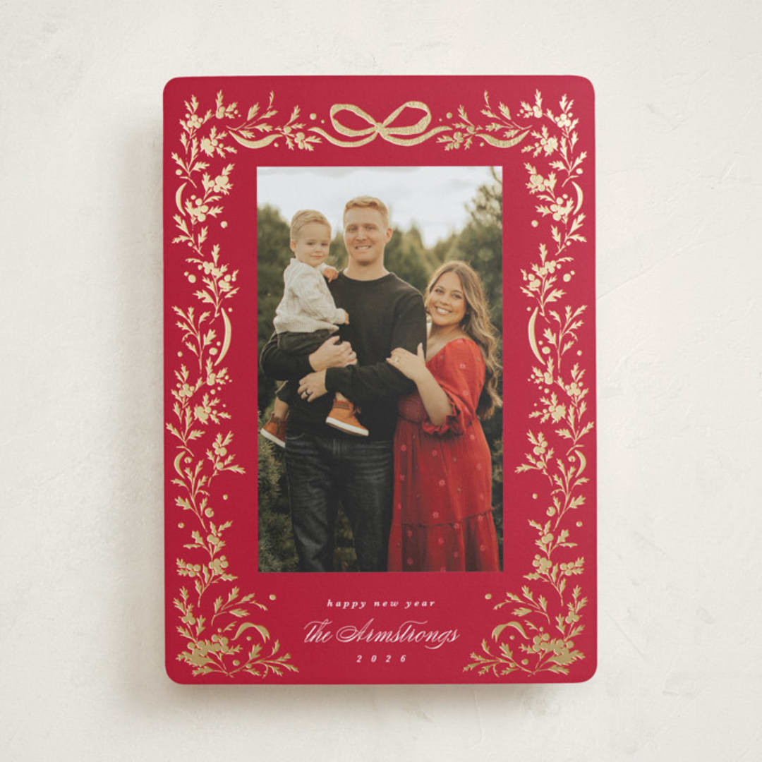 "Glittering Garland" - Holiday Cards in Candied Apple by Kate Ahn - Front