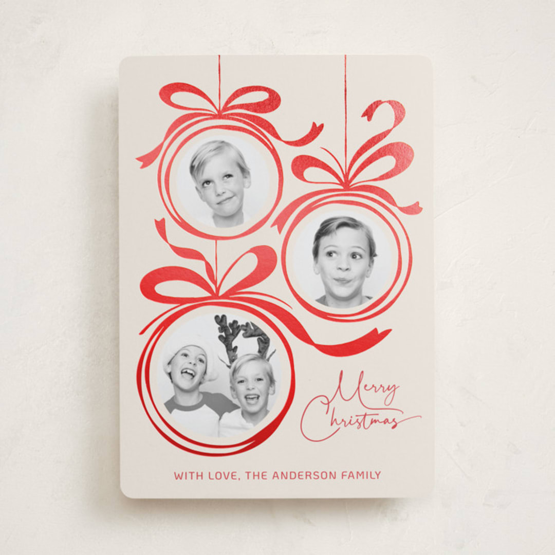 "baubles and bows" - Holiday Cards in Candy Cane by Paper Sun Studio - Front