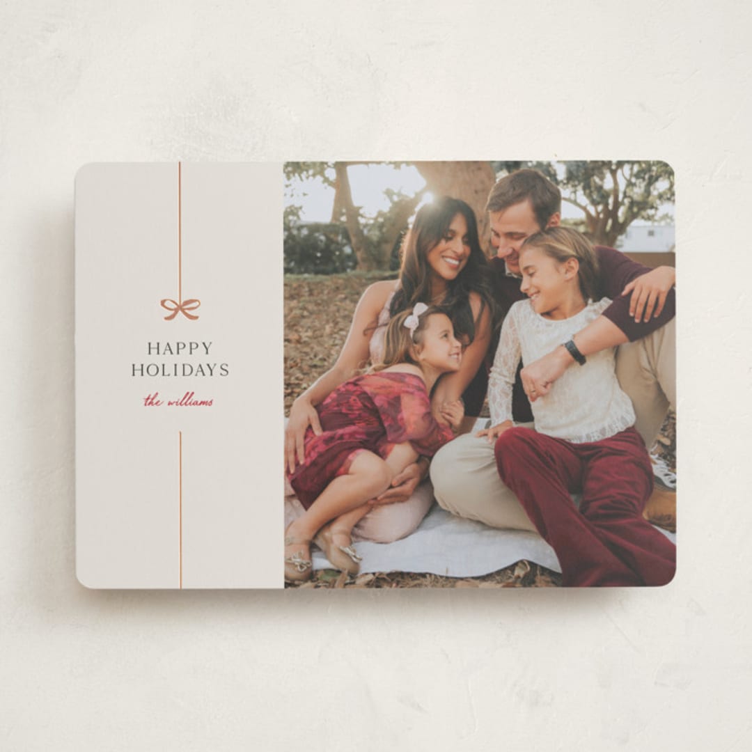 "Bow" - Holiday Cards in Poinsettia by Pixel and Hank - Front