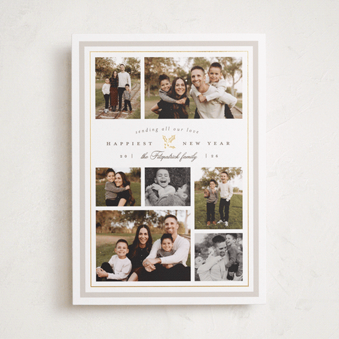 "Formal Holly" - Holiday Cards in Fog by Everett Paper Goods - Front