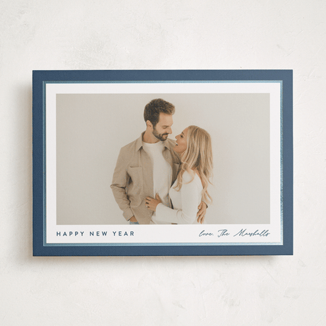 "Ribbon Frame" - Holiday Cards in Glacier by Carolyn MacLaren - Front