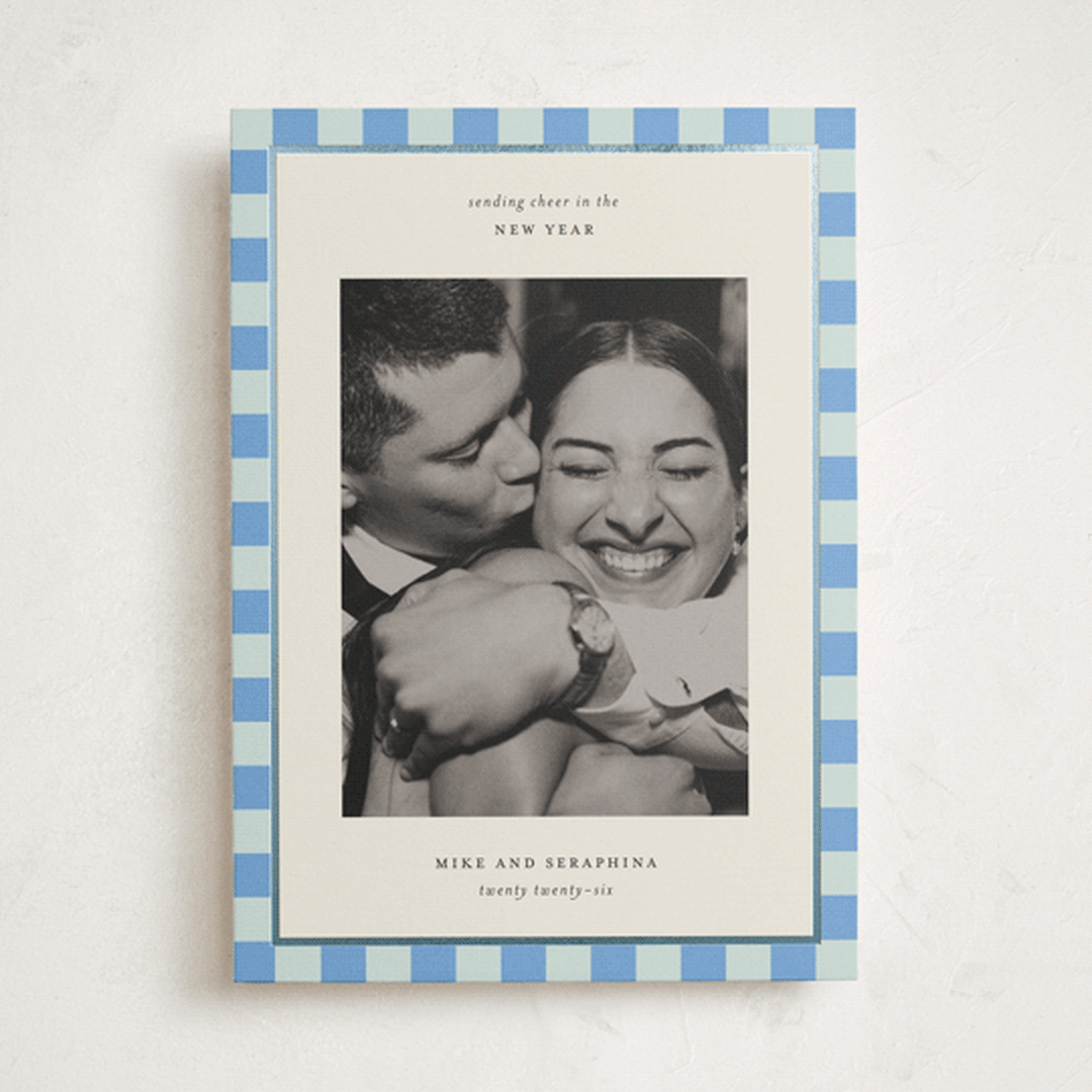 "Fun Border Checkers" - Holiday Cards in Sky by Jackie Crawford - Front