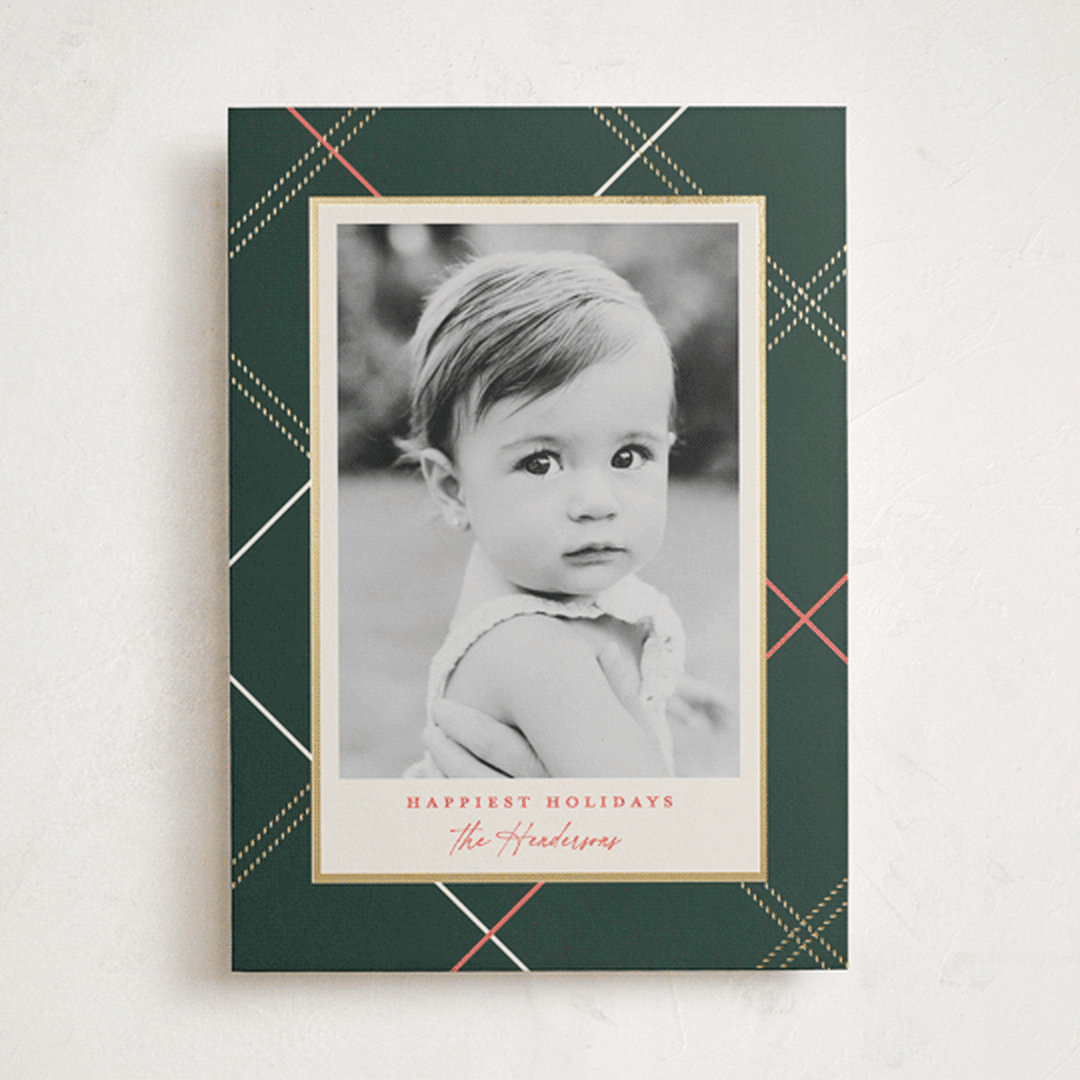 "minimal plaid" - Holiday Cards in Evergreen by Carolyn Nicks - Front