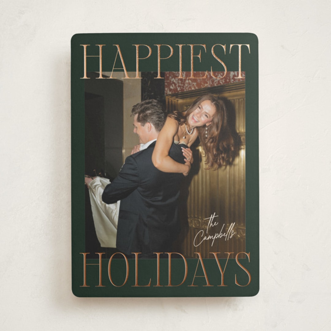 "Glam Greeting" - Holiday Cards in Evergreen by Ekko Studio - Front