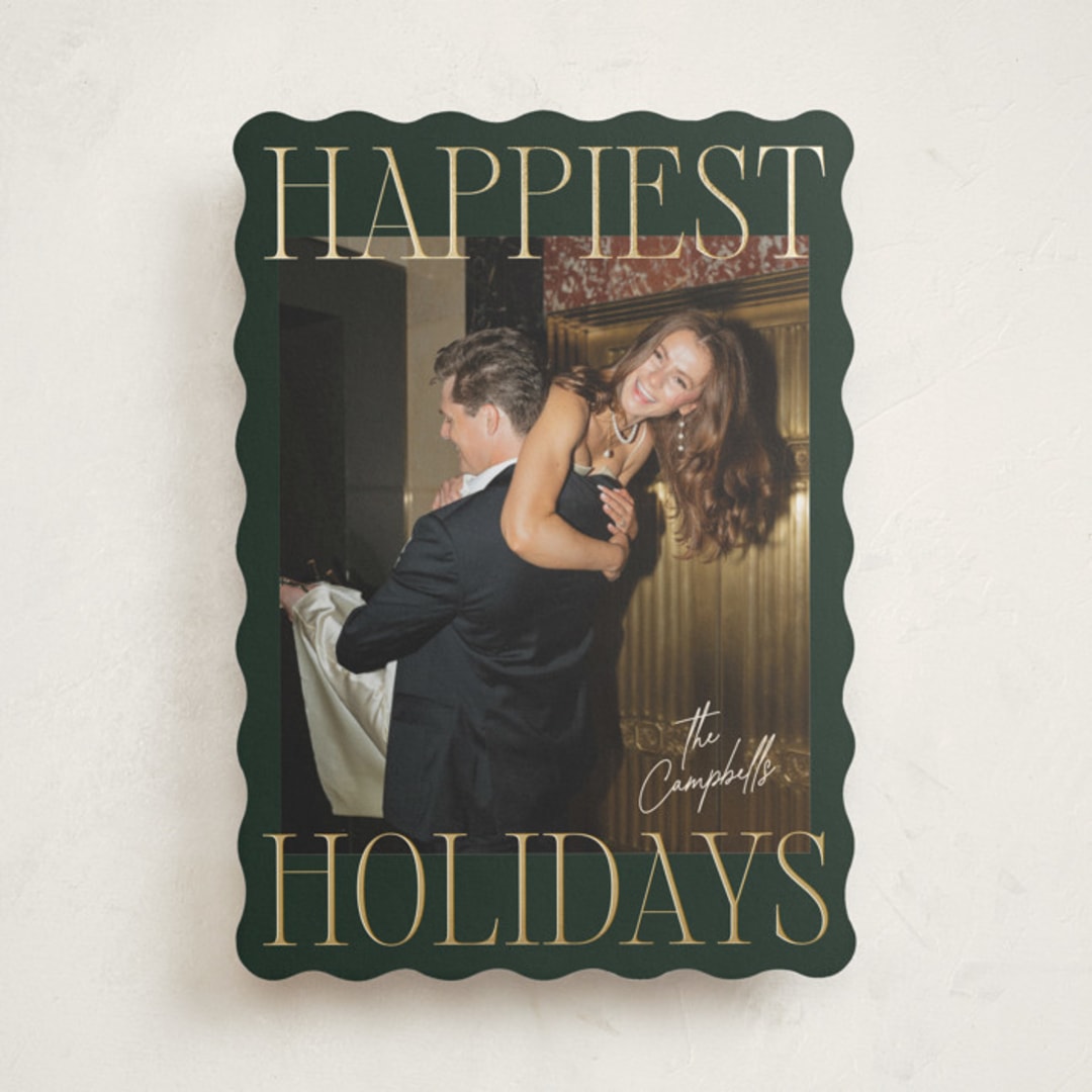 "Glam Greeting" - Holiday Cards in Evergreen by Ekko Studio - Front