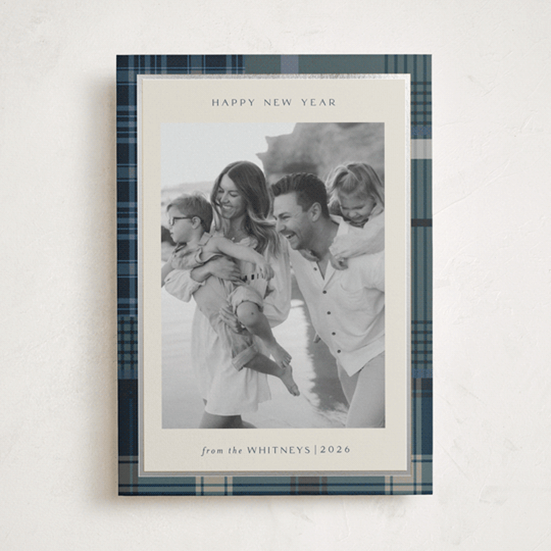 "Antiqued Plaid" - Holiday Cards in Sea by Makewells - Front