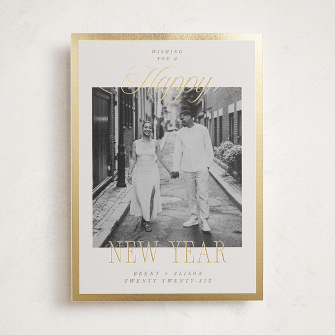 "Scripted Frame" - Holiday Cards in Cream by Megan Cash - Front