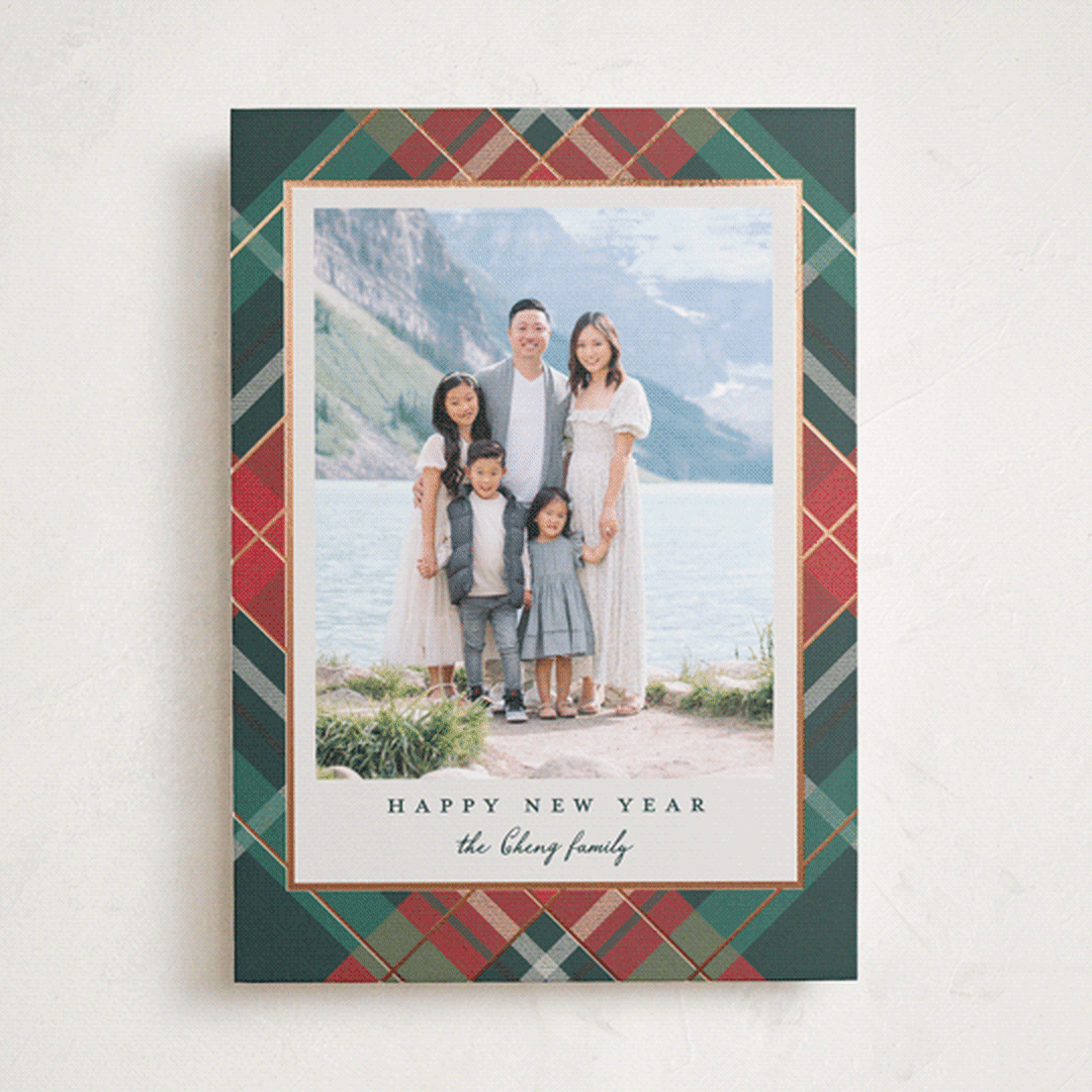 "Fancy Plaid" - Holiday Cards in Coal by Petra Kern - Front