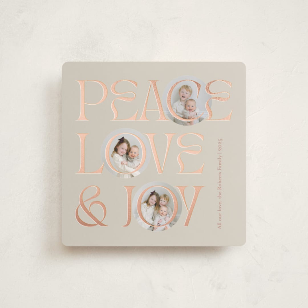 "Peace Love & Joy" - Holiday Cards in Toffee by Carolyn Kach - Front