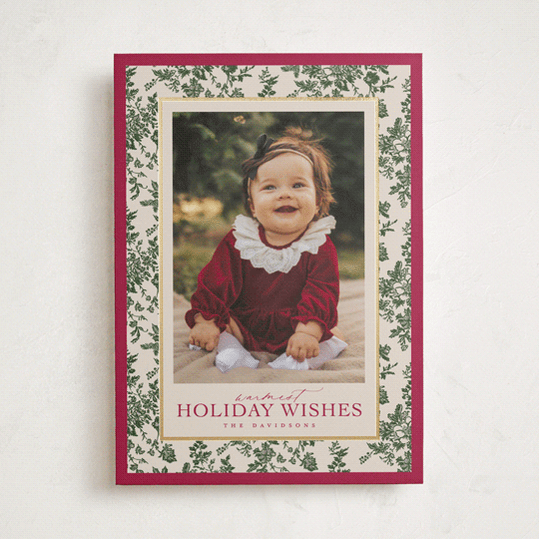 "Merry Floral Toile" - Holiday Cards in Holly Berry by Jenna Holcomb - Front