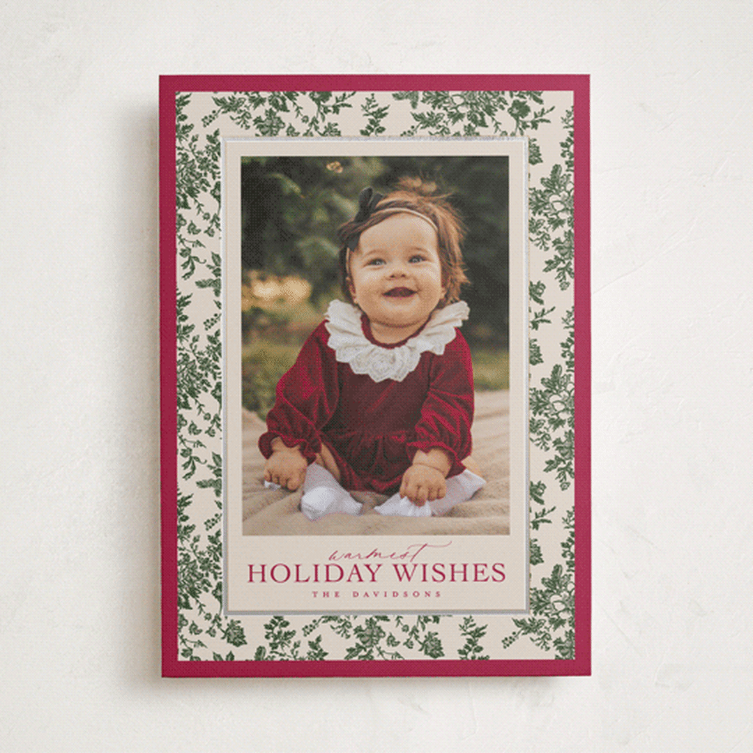 "Merry Floral Toile" - Holiday Cards in Holly Berry by Jenna Holcomb - Front