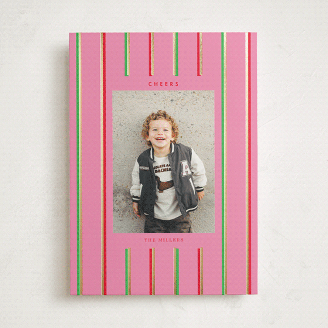 "Colorful Stripes" - Holiday Cards in Peony by Baumbirdy - Front