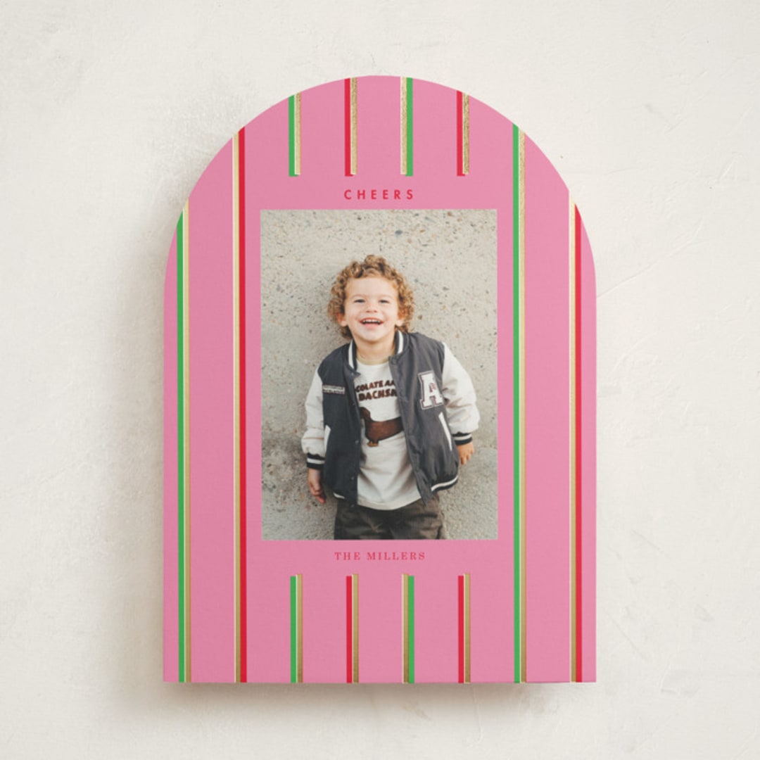 "Colorful Stripes" - Holiday Cards in Peony by Baumbirdy - Front