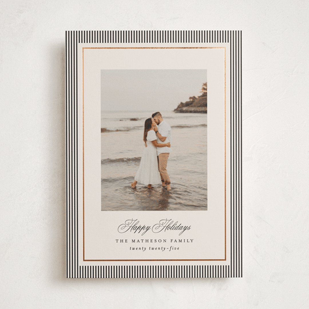 "Striped Elegance" - Holiday Cards in Linen by Kelly Schmidt - Front