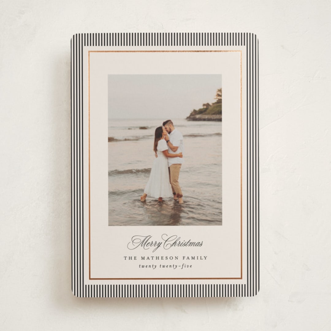 "Striped Elegance" - Holiday Cards in Linen by Kelly Schmidt - Front