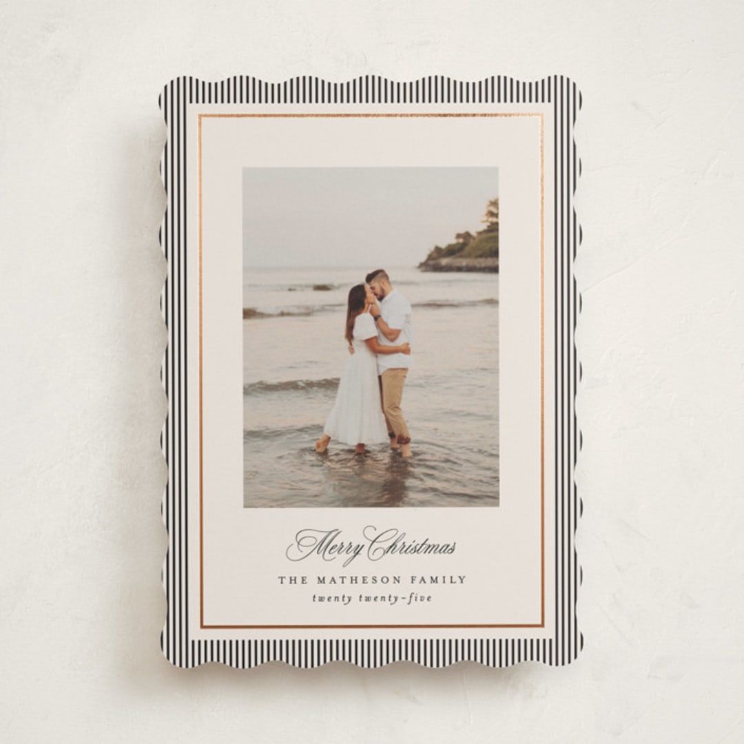 "Striped Elegance" - Holiday Cards in Linen by Kelly Schmidt - Front