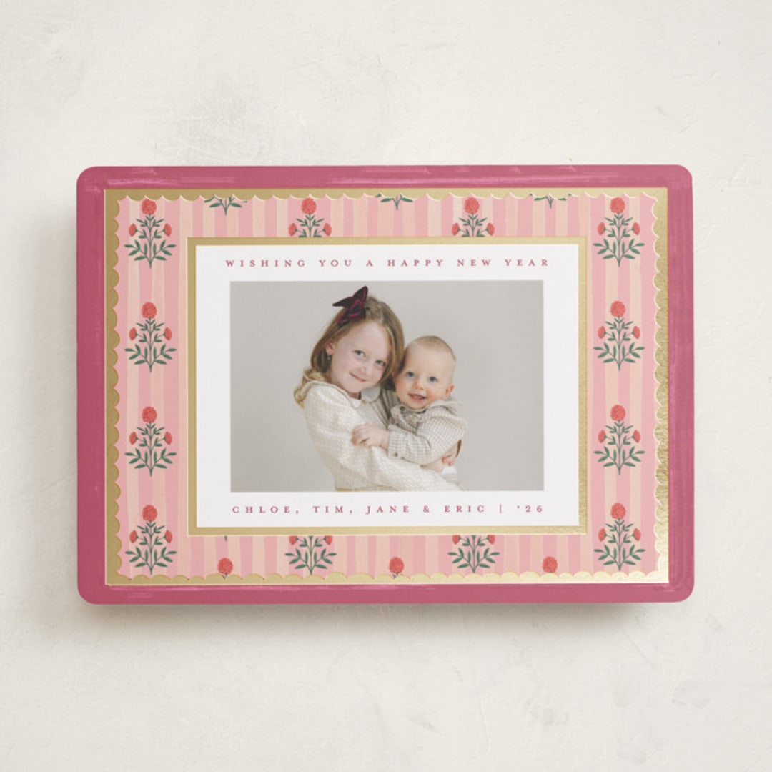 "Block Print Frame" - Holiday Cards in Candy by Teju Reval - Front