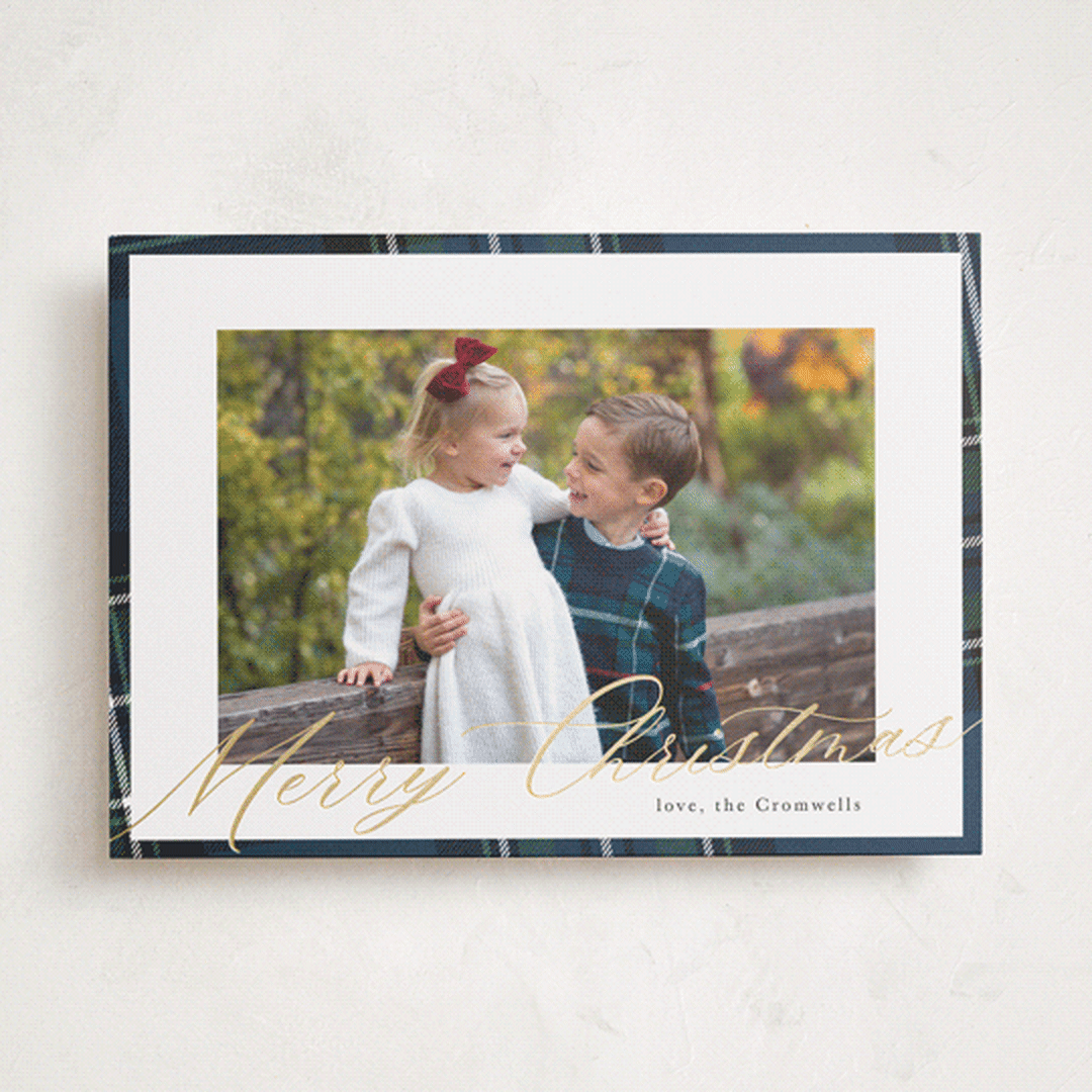 "Yule Plaid" - Holiday Cards in Navy by Cindy Reynolds - Front