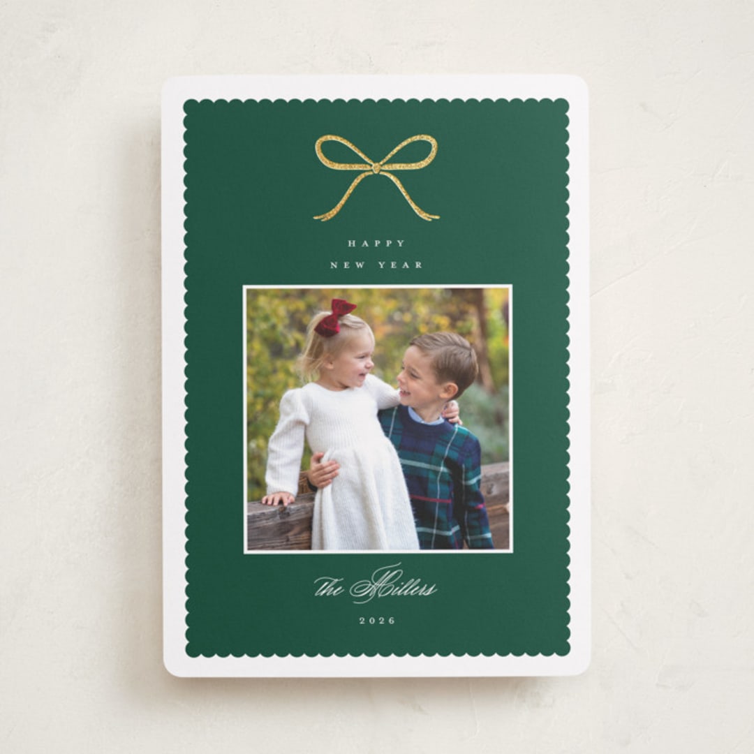 "Scallop Bow" - Holiday Cards in Pine by Emily Betts - Front