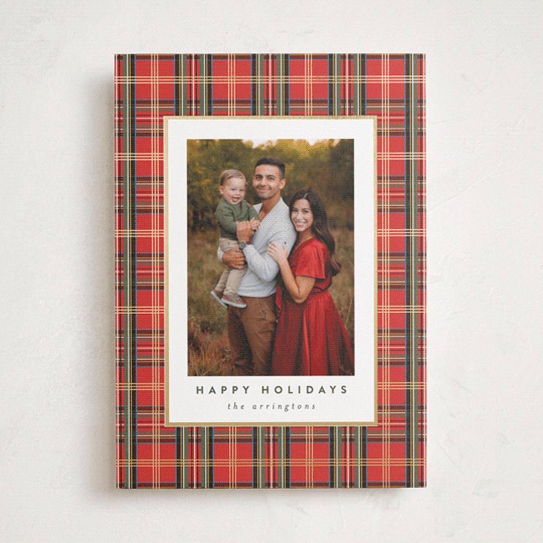 "Plaid Shimmer" - Holiday Cards in Bright Berry by Kristie Kern - Front