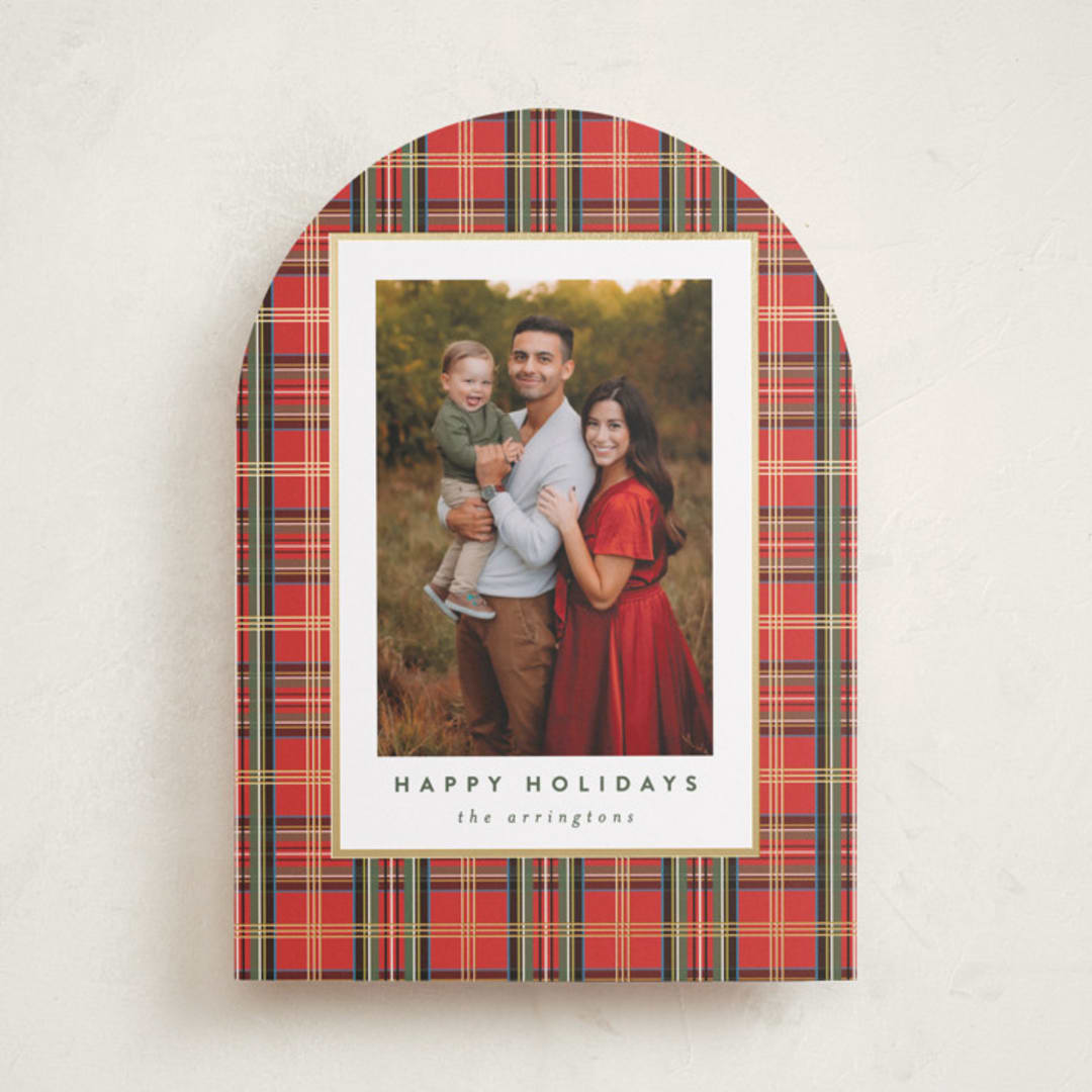 "Plaid Shimmer" - Holiday Cards in Bright Berry by Kristie Kern - Front