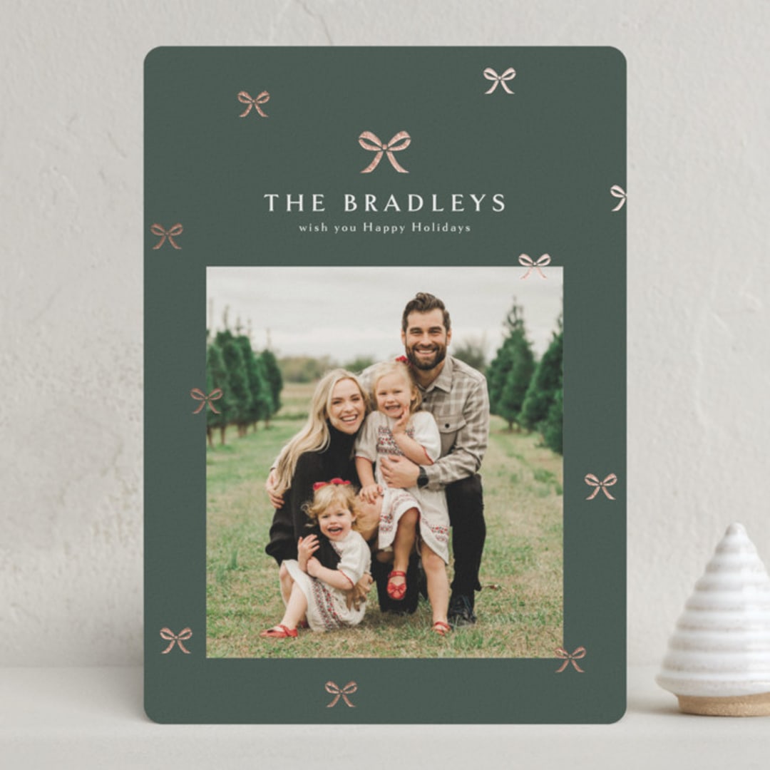 "Bow-tied" - Holiday Cards in Evergreen by Melanie Kosuge - Front