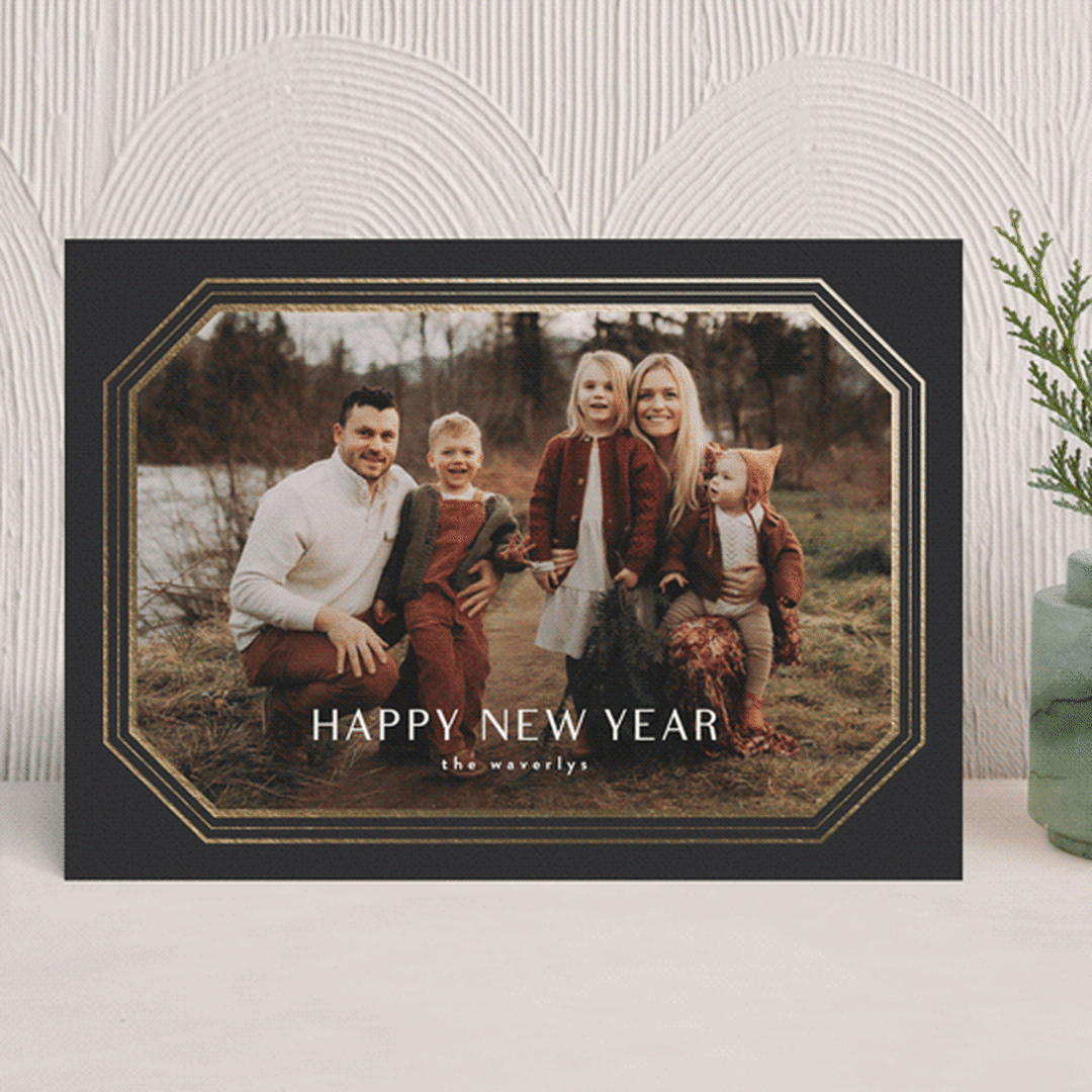 "Elegant Geometric Frame" - Holiday Cards in Noir by Stacey Meacham - Front