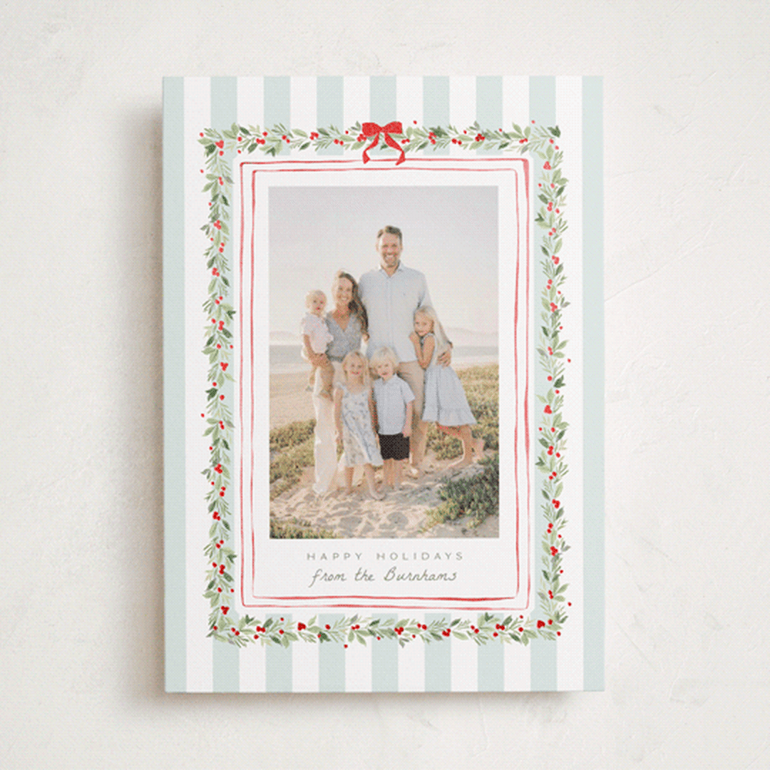 "Coastal Garland" - Holiday Cards in Winter Mint by Everett Paper Goods - Front