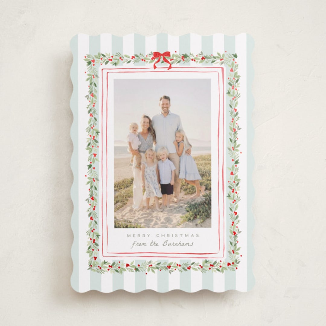 "Coastal Garland" - Holiday Cards in Winter Mint by Everett Paper Goods - Front