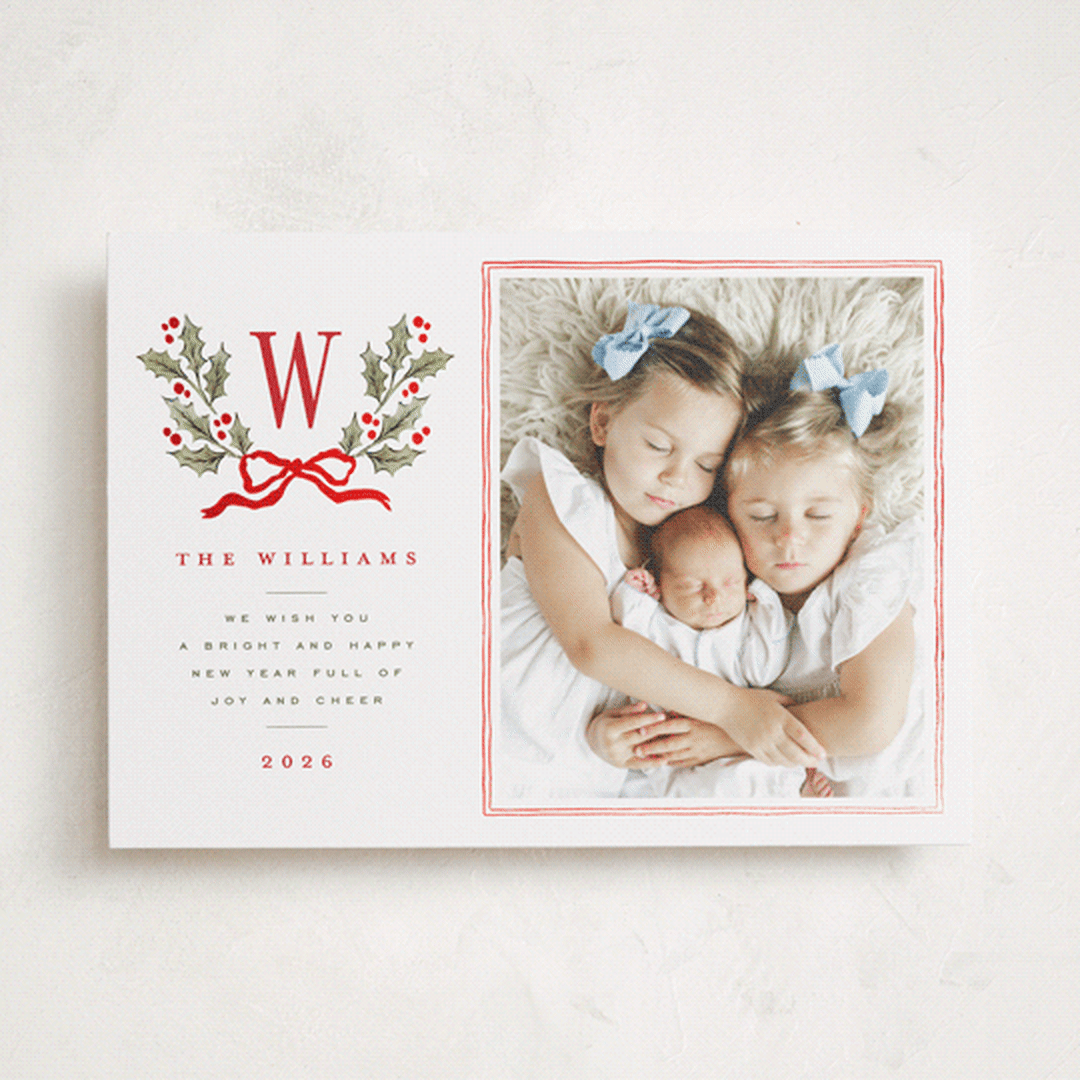 "Holly Monogram" - Holiday Cards in Holly Berry by Wildfield Paper Co - Front