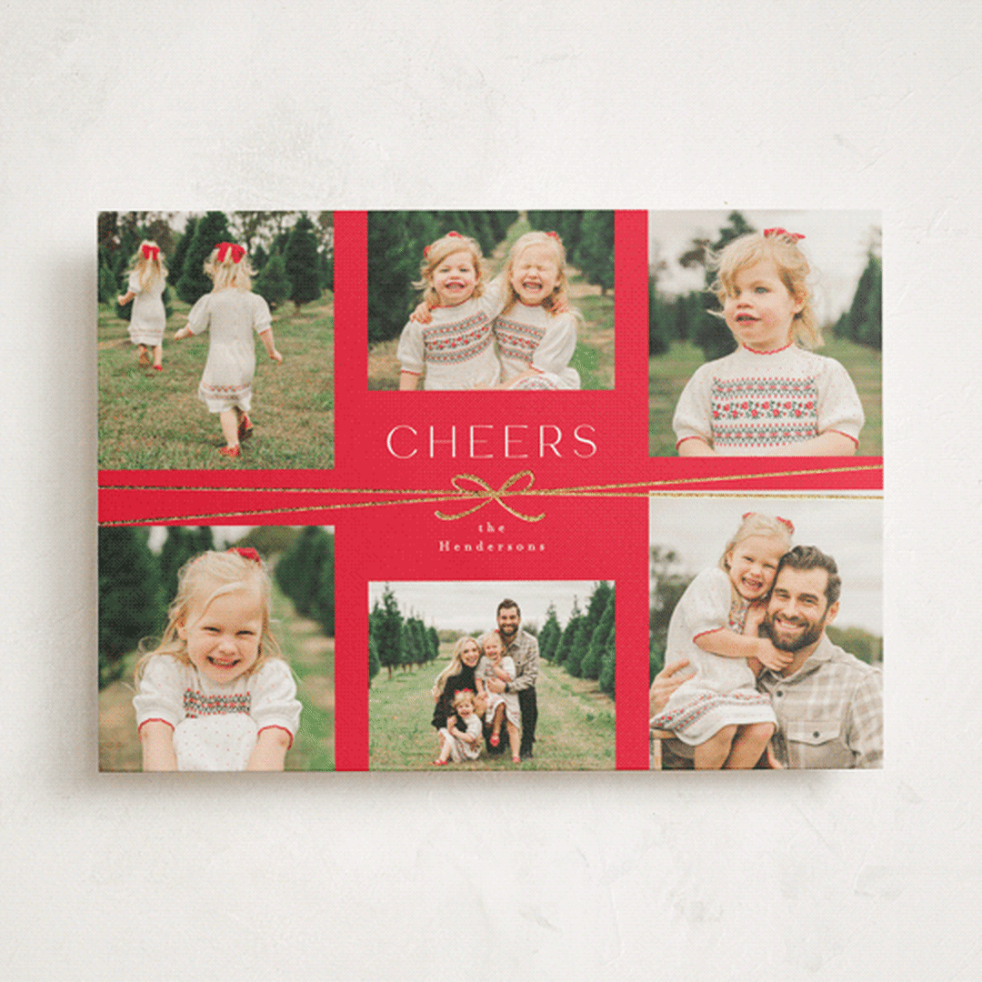 "Multi Ribbon" - Holiday Cards in Apple by Everett Paper Goods - Front