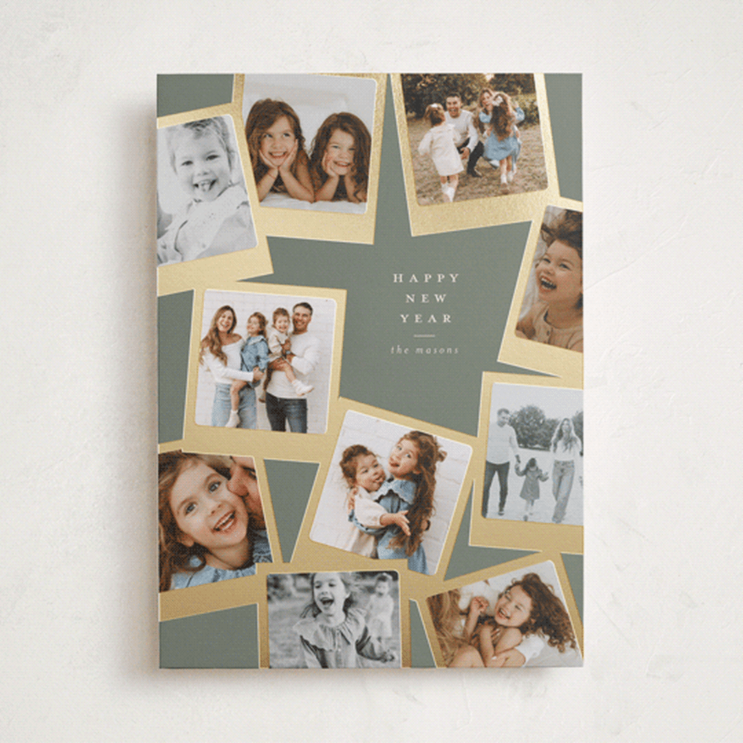 "Snapshots" - Holiday Cards in Sage by Lori Wemple - Front