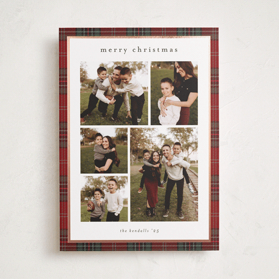 "Plaid Collage" - Holiday Cards in Berry by Stacey Meacham - Front