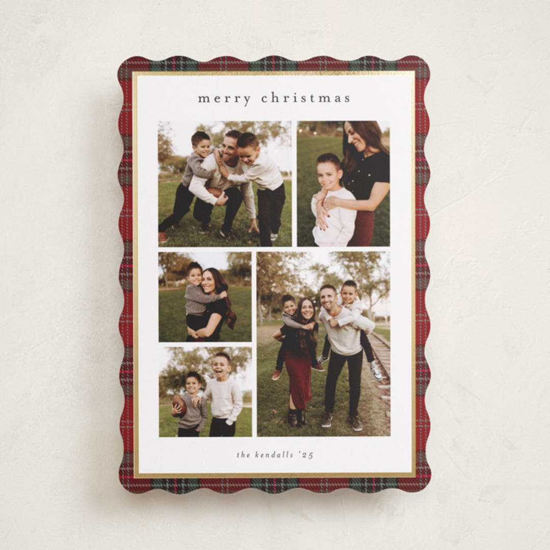 "Plaid Collage" - Holiday Cards in Berry by Stacey Meacham - Front