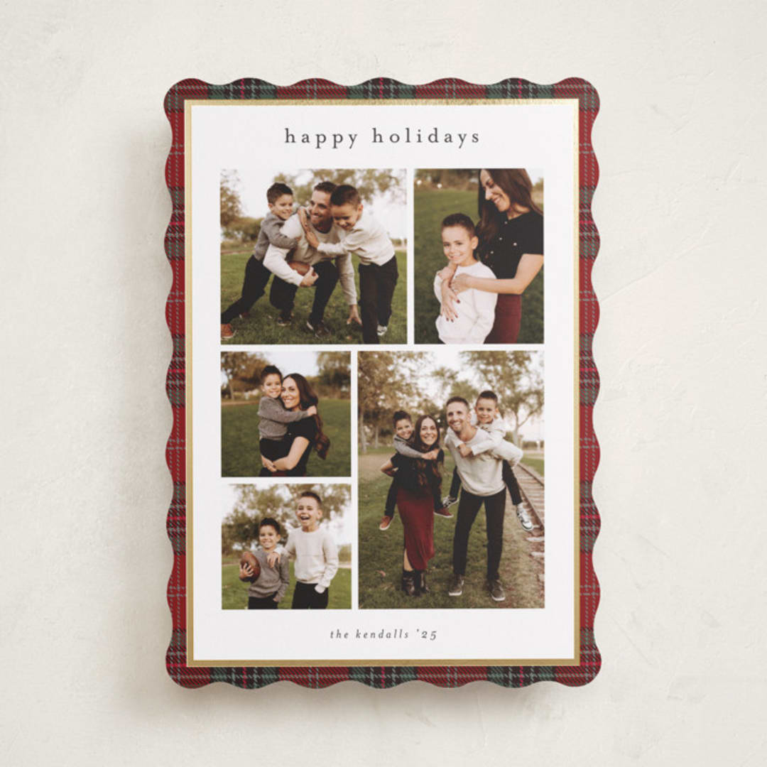 "Plaid Collage" - Holiday Cards in Berry by Stacey Meacham - Front
