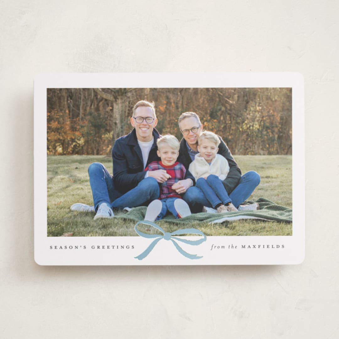 "Crimson Bow" - Holiday Cards in Mist by Olivia Kanaley Inman - Front