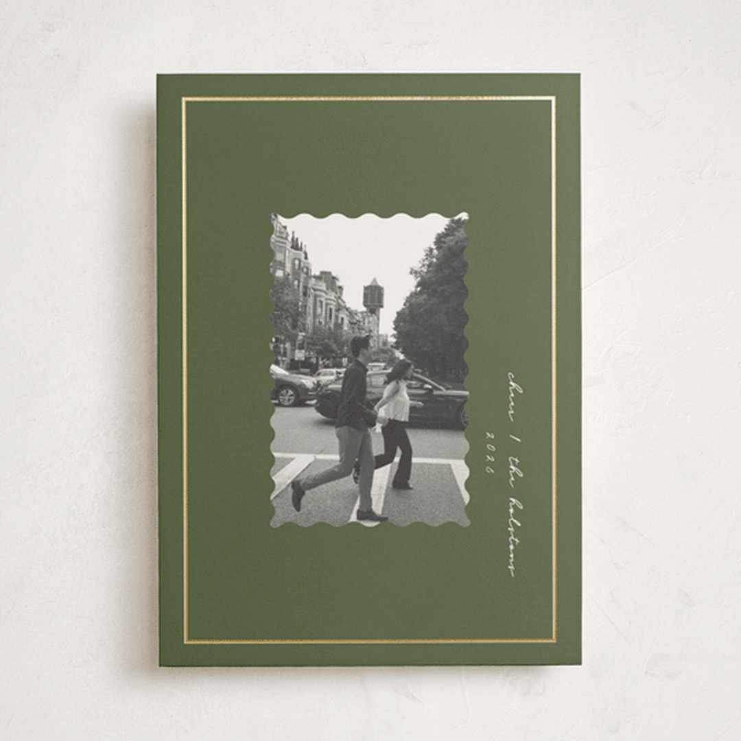 "Modern Heirloom" - Holiday Cards in Moss by Corinne Malesic - Front