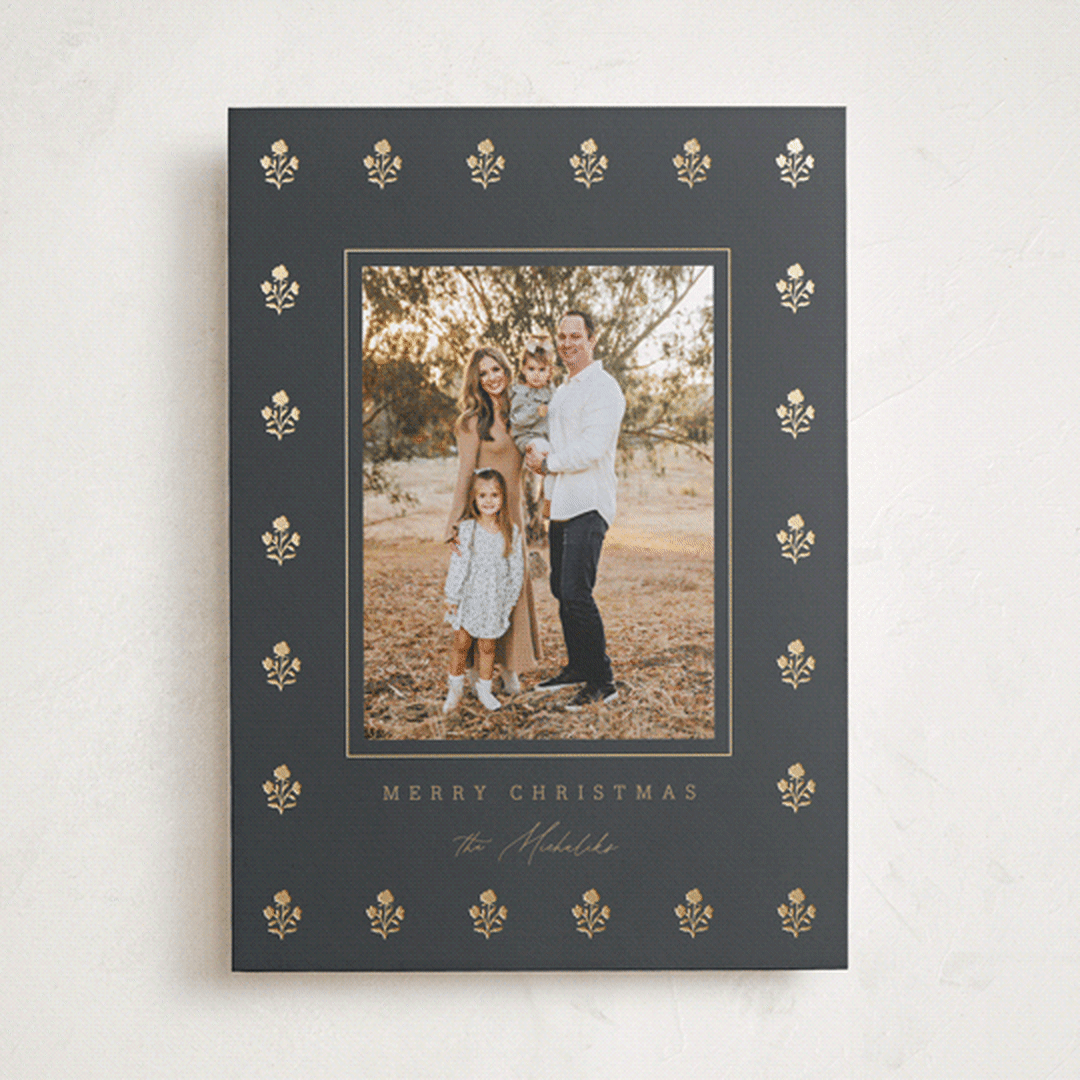 "Gilded Flowers" - Holiday Cards in Coal by Angela Garrick - Front