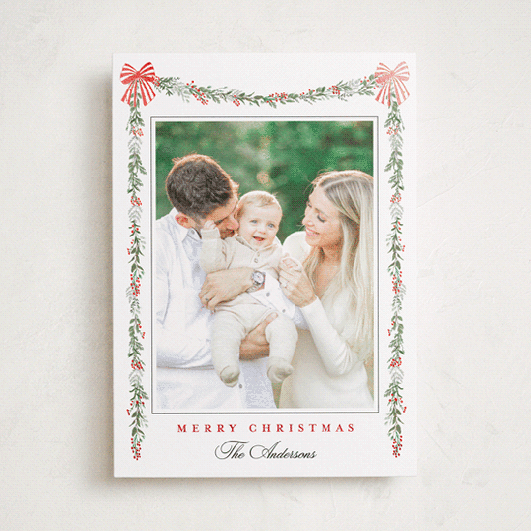 "Holly & Bows" - Holiday Cards in Candy Cane by Susan Moyal - Front