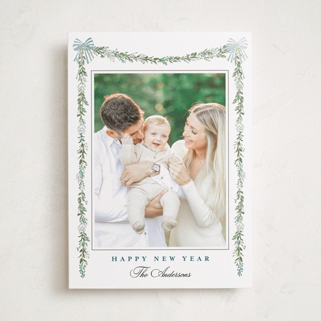 "Holly & Bows" - Holiday Cards in Winter Berry by Susan Moyal - Front