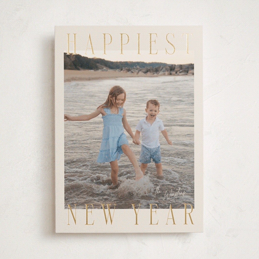 "Headlines" - Holiday Cards in Champagne by Ekko Studio - Front