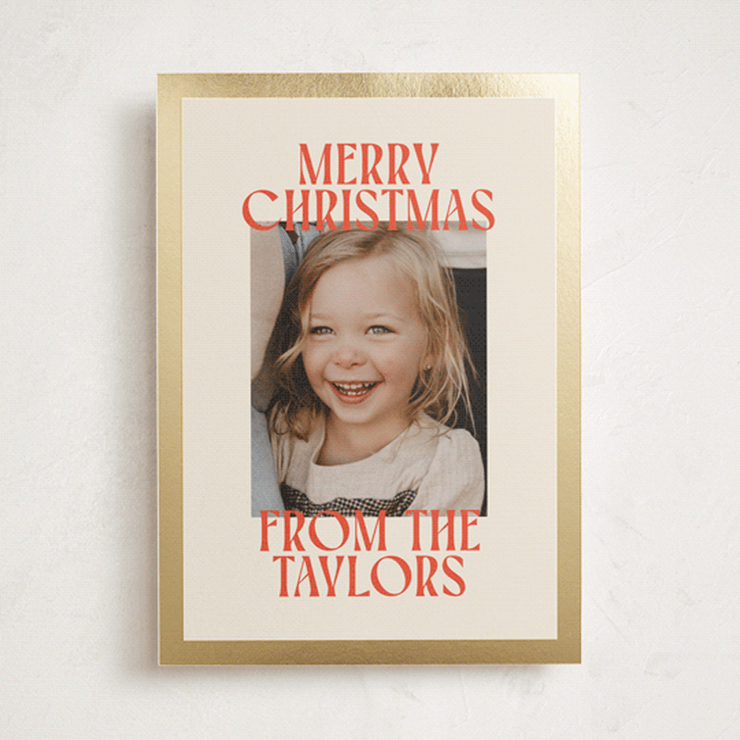"Cheerful Stack" - Holiday Cards in Tangerine by Ekko Studio - Front