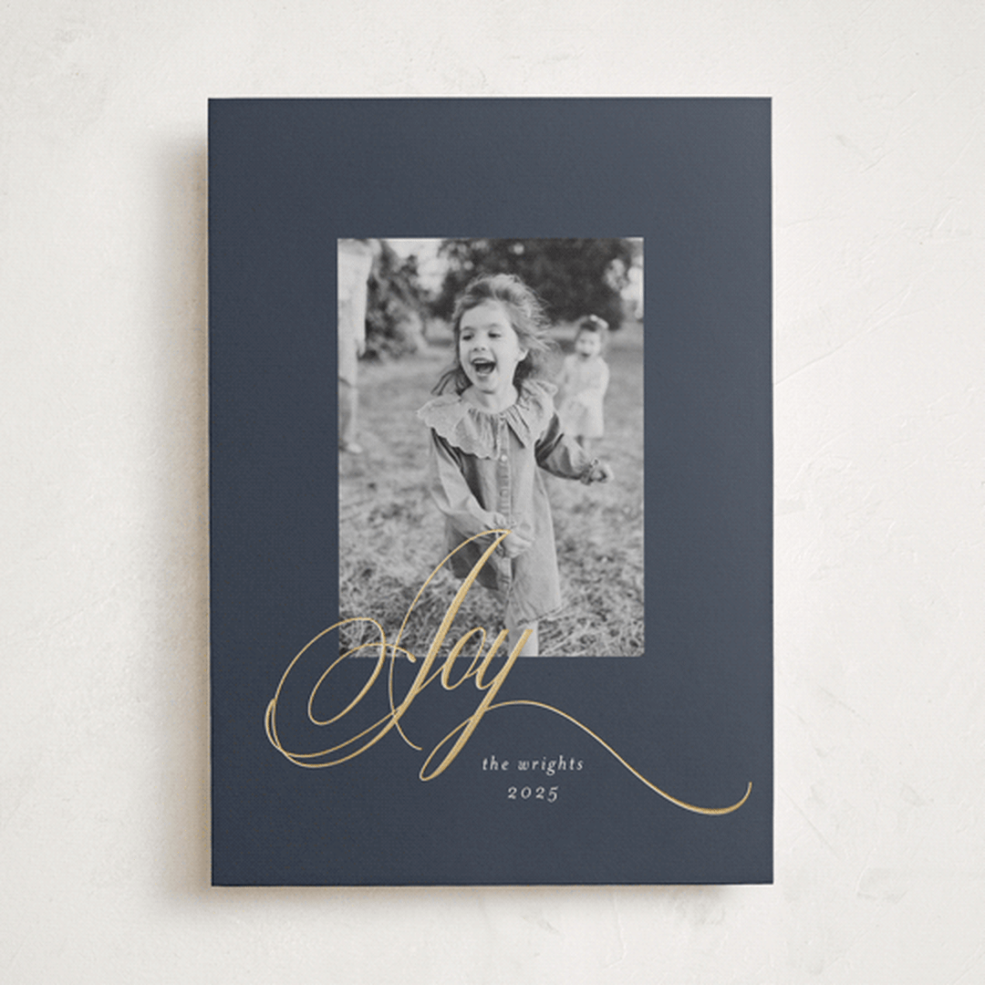 "Joy" - Holiday Cards in Midnight by Melinda Denison - Front