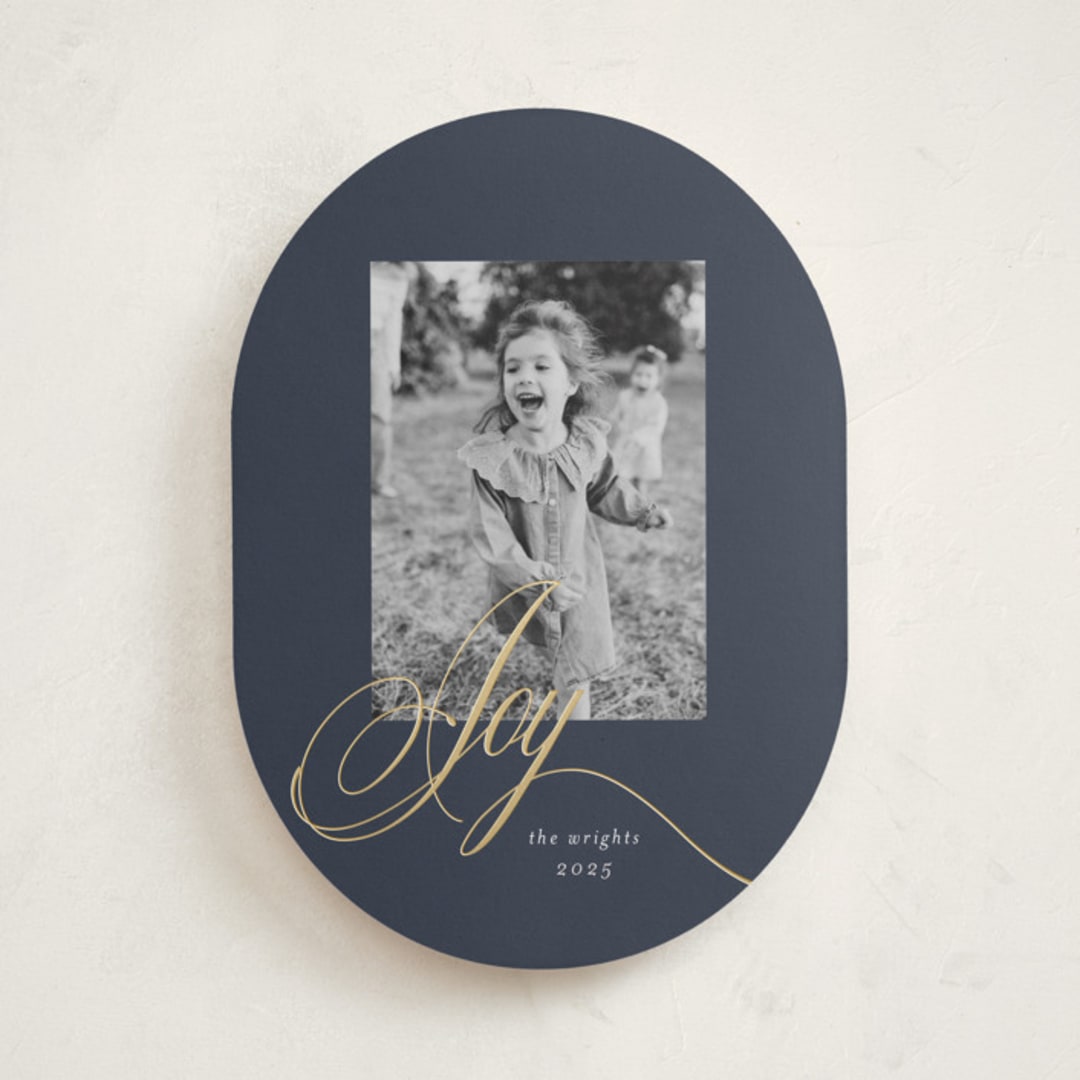 "Joy" - Holiday Cards in Midnight by Melinda Denison - Front