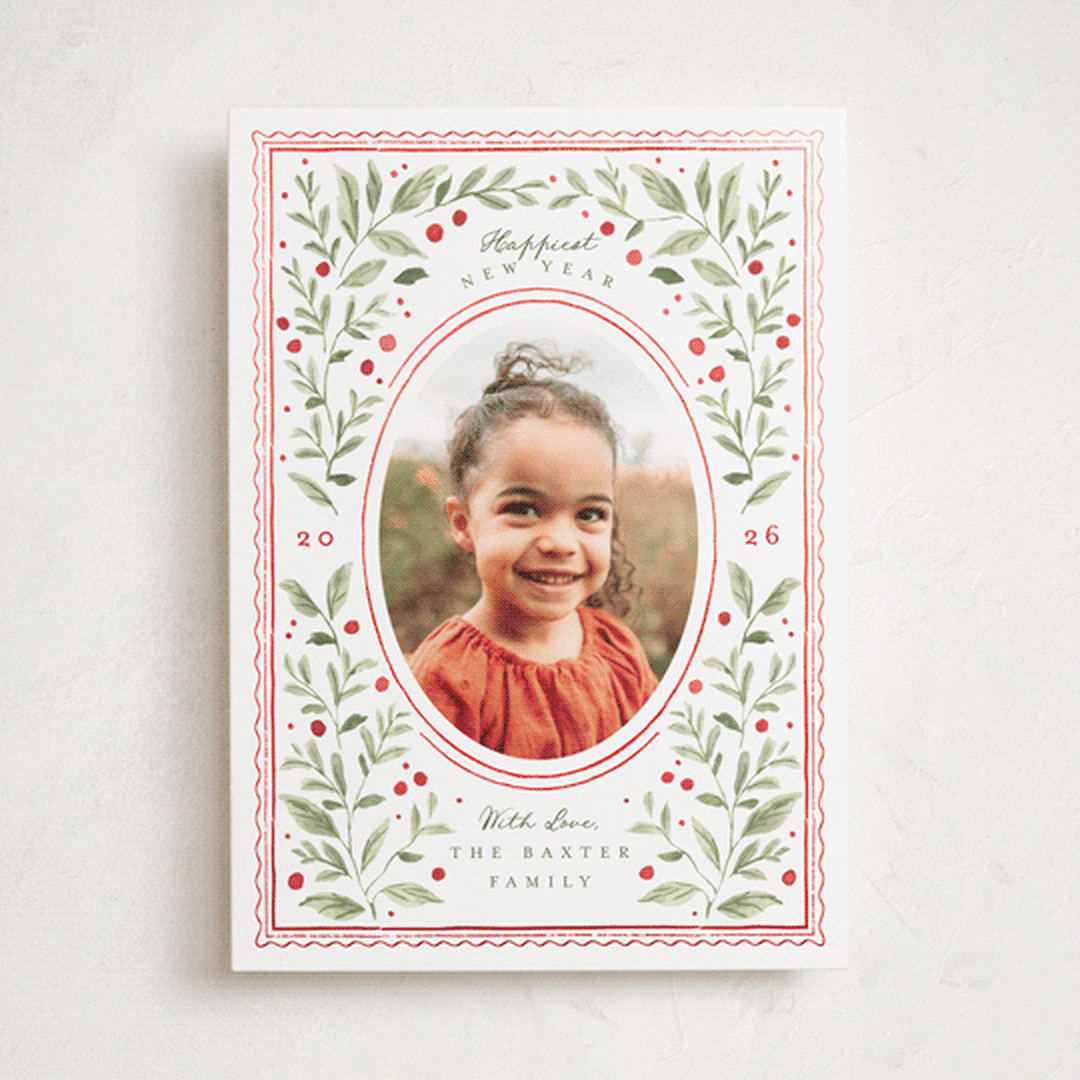"Mirror Foliage" - Holiday Cards in Holly Berry by Everett Paper Goods - Front