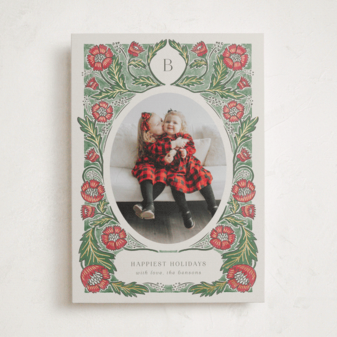 "monogram nouveau" - Holiday Cards in Poinsettia by Jen Owens - Front