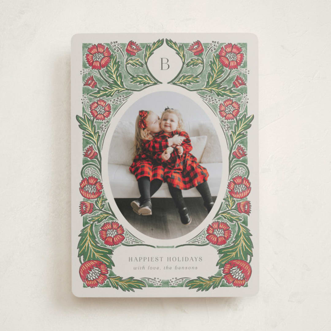 "monogram nouveau" - Holiday Cards in Poinsettia by Jen Owens - Front