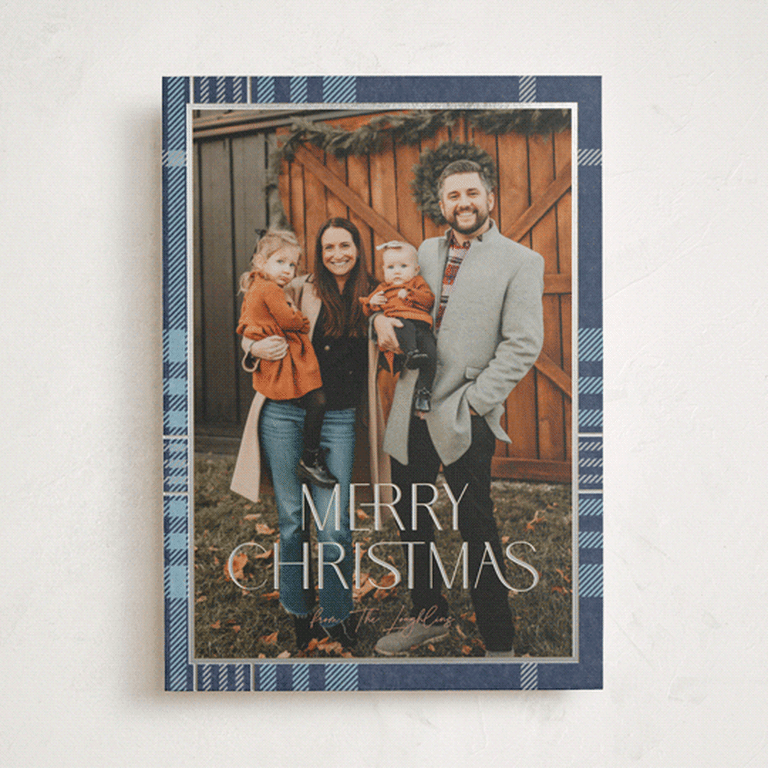 "Foiled plaid" - Holiday Cards in Navy by Annie Holmquist - Front